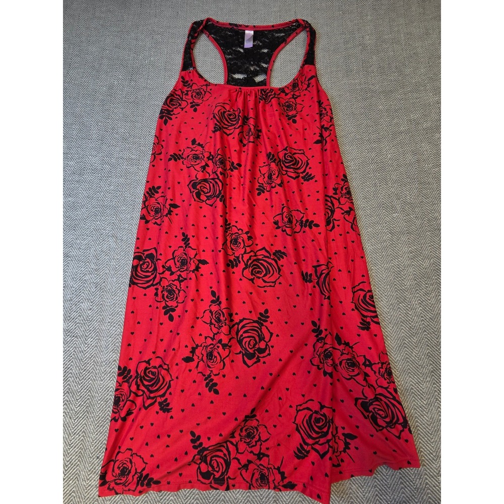 Secret Treasures Nightie Nightgown Womens 2X 18-20 Red Black Rose Lace Racerback